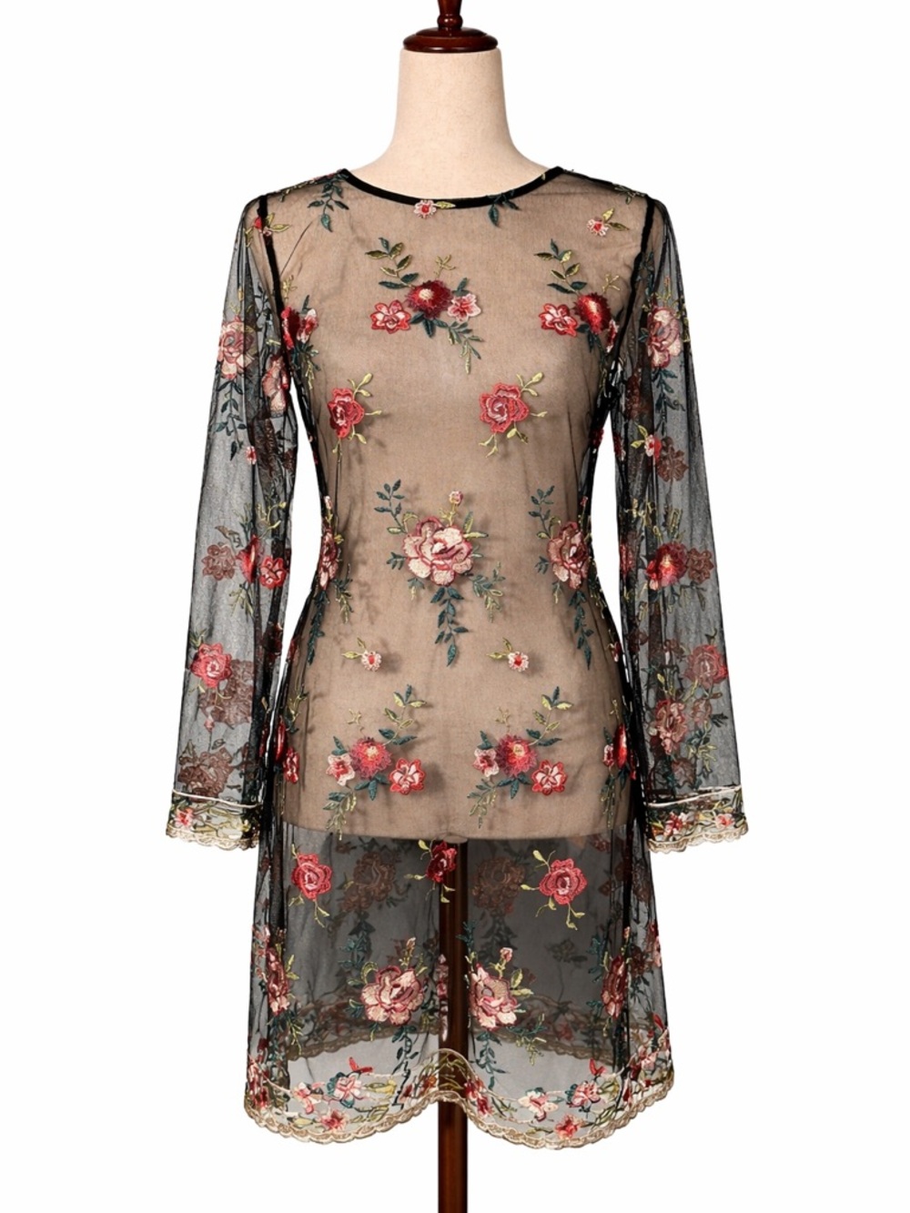 Sheer black embroidered floral dress/ lingerie- slip. No stretch- M